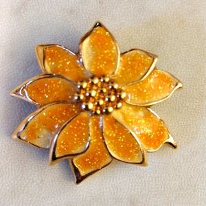 Beautiful gold enamel painted flower brooch.